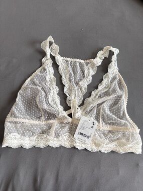 Free People Sheer Dot Lace Bralette - Cream